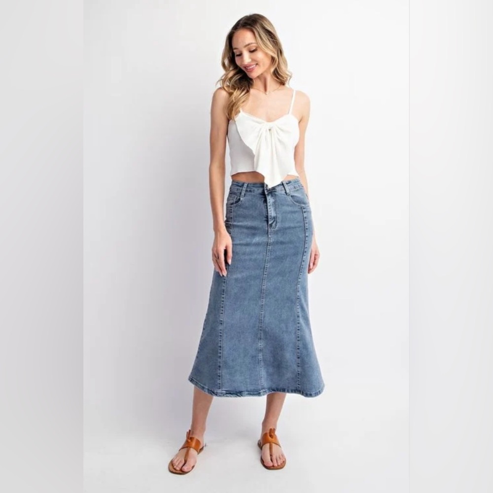 A-LINE PANELED DENIM SKIRT